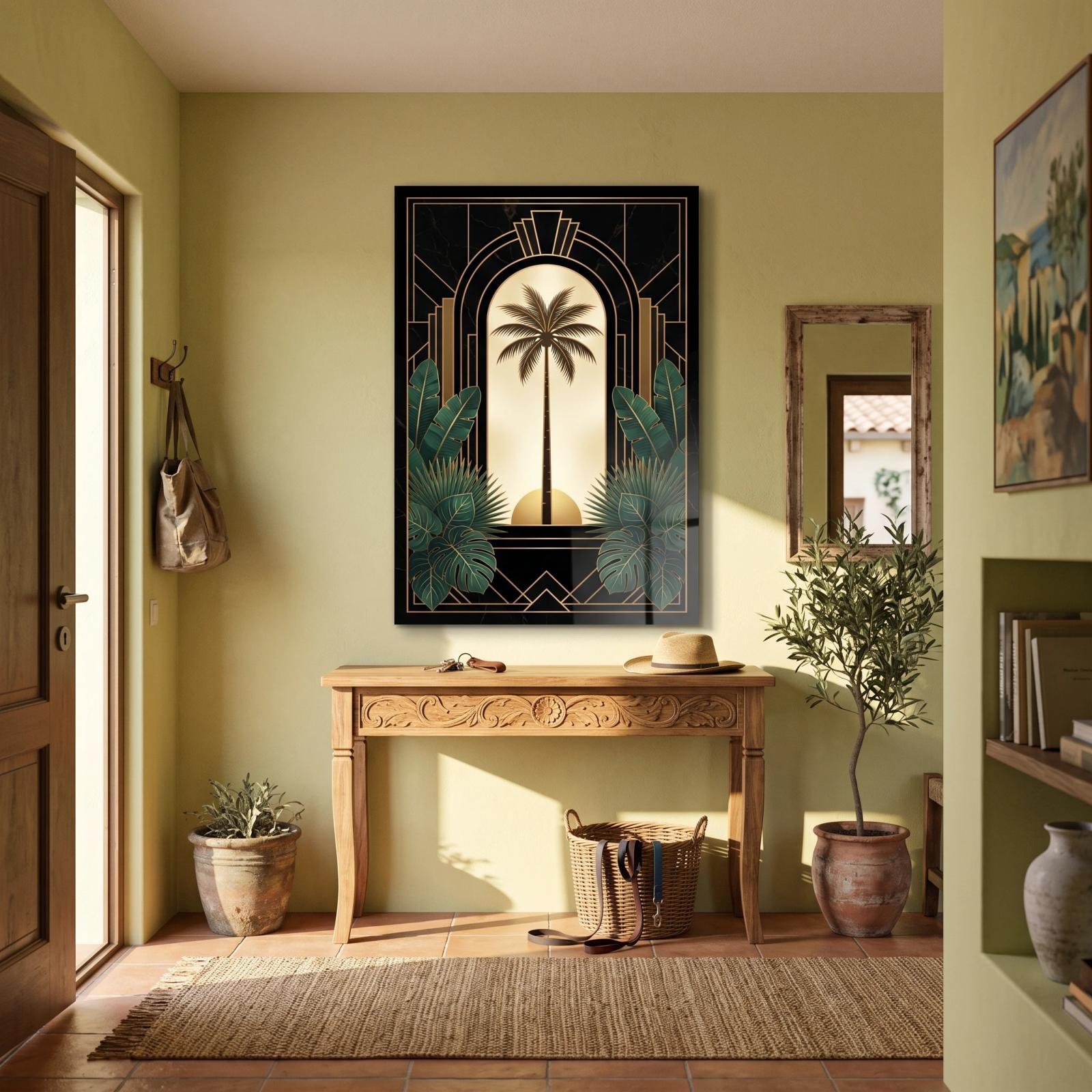 Art Deco Palm Tree Tropical Sunrise Tempered Glass Wall Art — 4