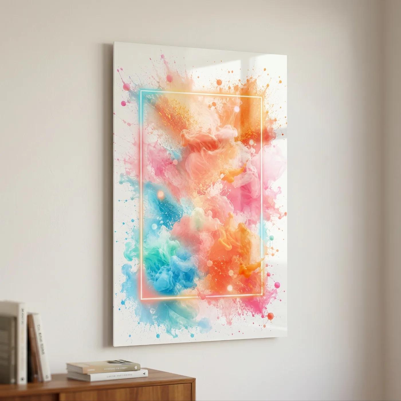 Colorful Abstract Glass Wall Art Ink Splash Decor | Glass Wall Art