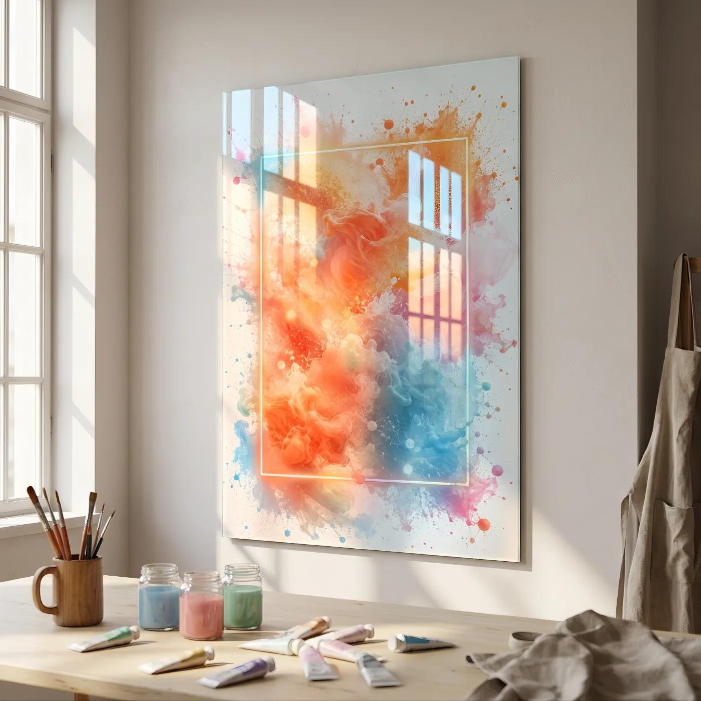 Colorful Abstract Glass Wall Art Ink Splash Decor | Glass Wall Art — 2