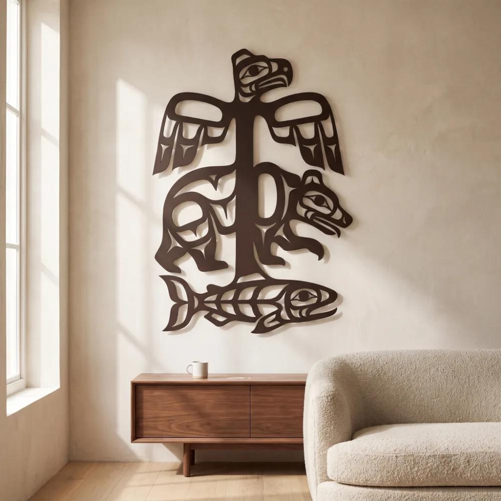 Pacific Northwest Metal Wall Art – Cedar Lineage, Totem Eagle Bear Salmon Living Room Decor — 2