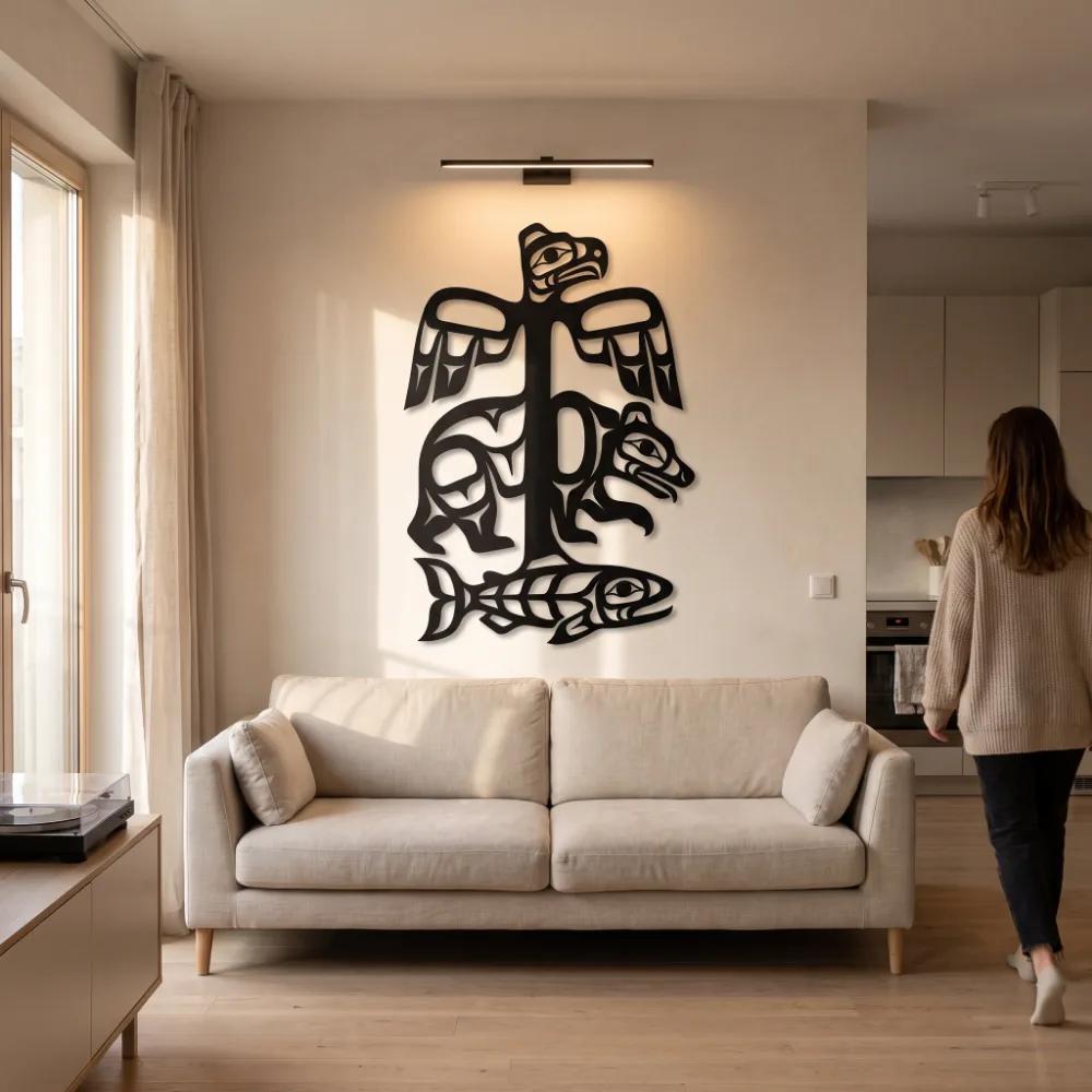 Pacific Northwest Metal Wall Art – Cedar Lineage, Totem Eagle Bear Salmon Living Room Decor — 3