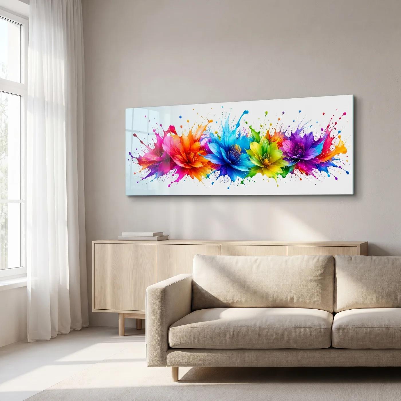 Colorful Floral Glass Wall Art Rainbow Splash Decor | Glass Wall Art — 2