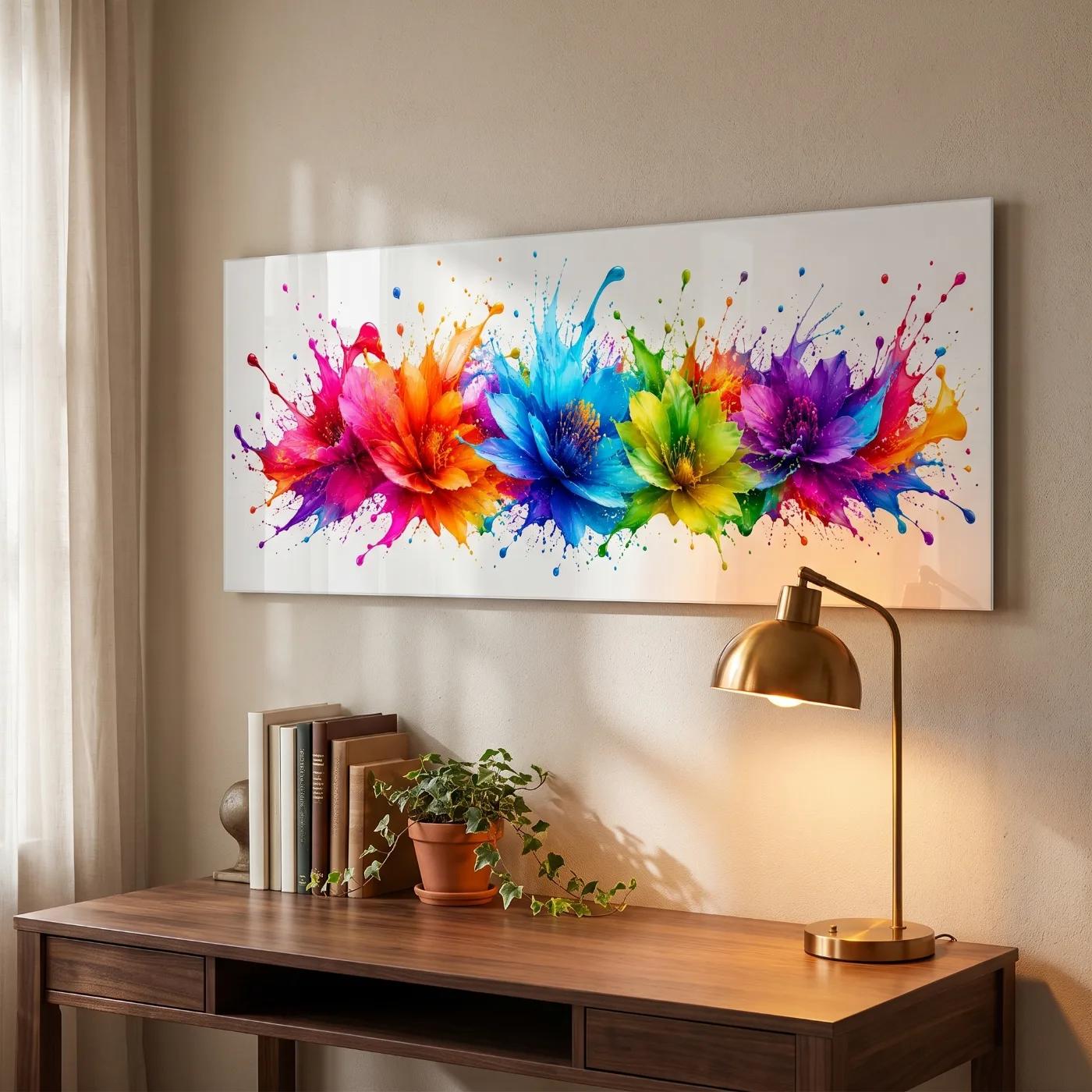 Colorful Floral Glass Wall Art Rainbow Splash Decor | Glass Wall Art — 3