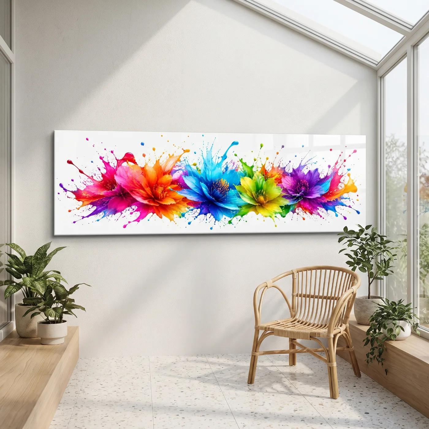 Colorful Floral Glass Wall Art Rainbow Splash Decor | Glass Wall Art — 5