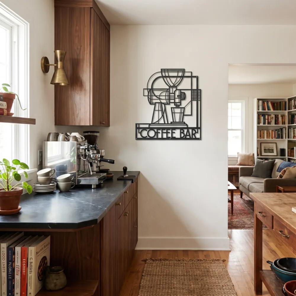 Geometric Coffee Bar Metal Wall Art – Morning Ritual, Modern Kitchen Cafe Decor