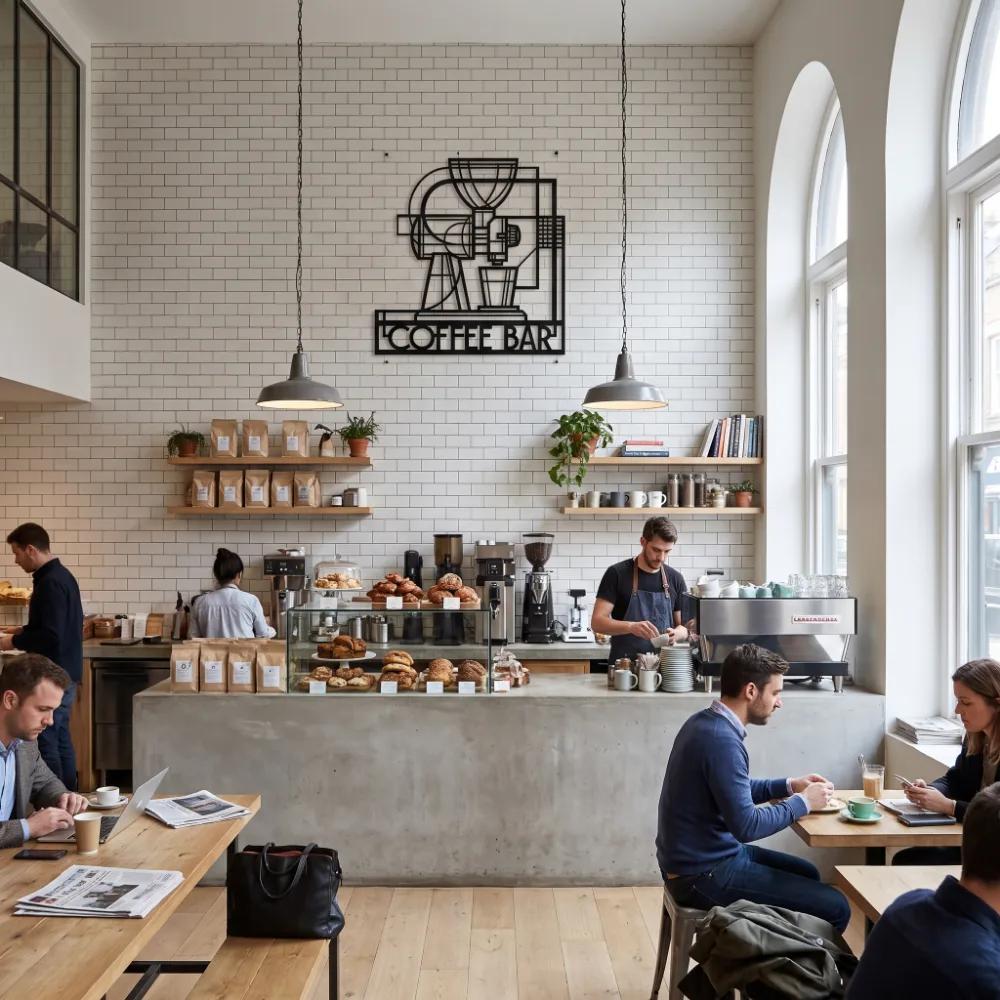 Geometric Coffee Bar Metal Wall Art – Morning Ritual, Modern Kitchen Cafe Decor — 5
