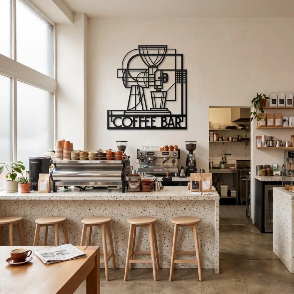 Geometric Coffee Bar Metal Wall Art – Morning Ritual, Modern Kitchen Cafe Decor — 8