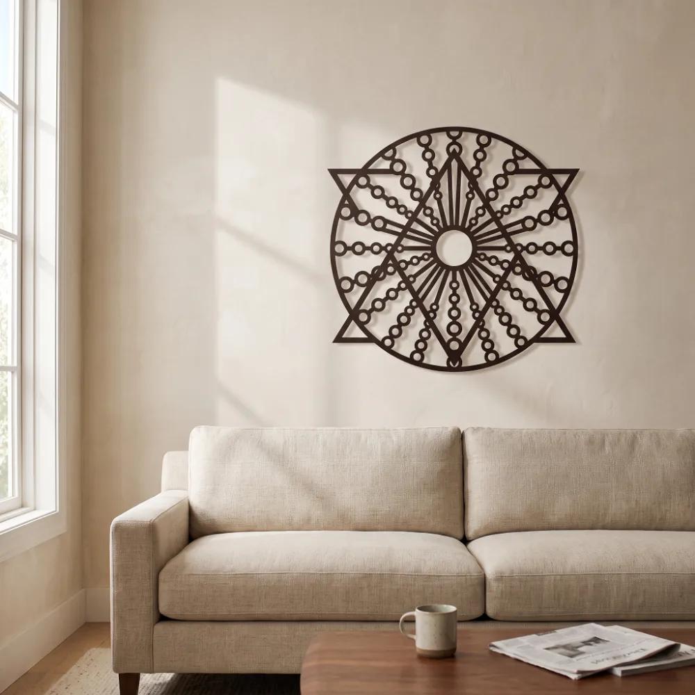 Geometric Mandala Metal Wall Art – Solstice Compass, Modern Living Room Sacred Geometry Decor