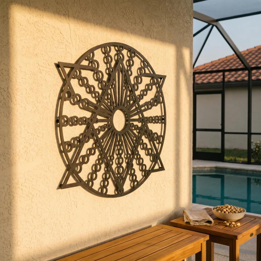 Geometric Mandala Metal Wall Art – Solstice Compass, Modern Living Room Sacred Geometry Decor — 4