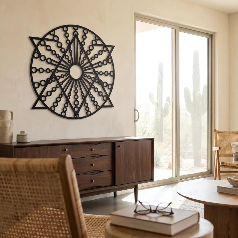 Geometric Mandala Metal Wall Art – Solstice Compass, Modern Living Room Sacred Geometry Decor — 5