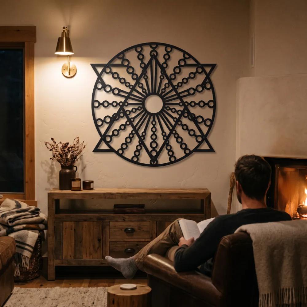Geometric Mandala Metal Wall Art – Solstice Compass, Modern Living Room Sacred Geometry Decor — 6