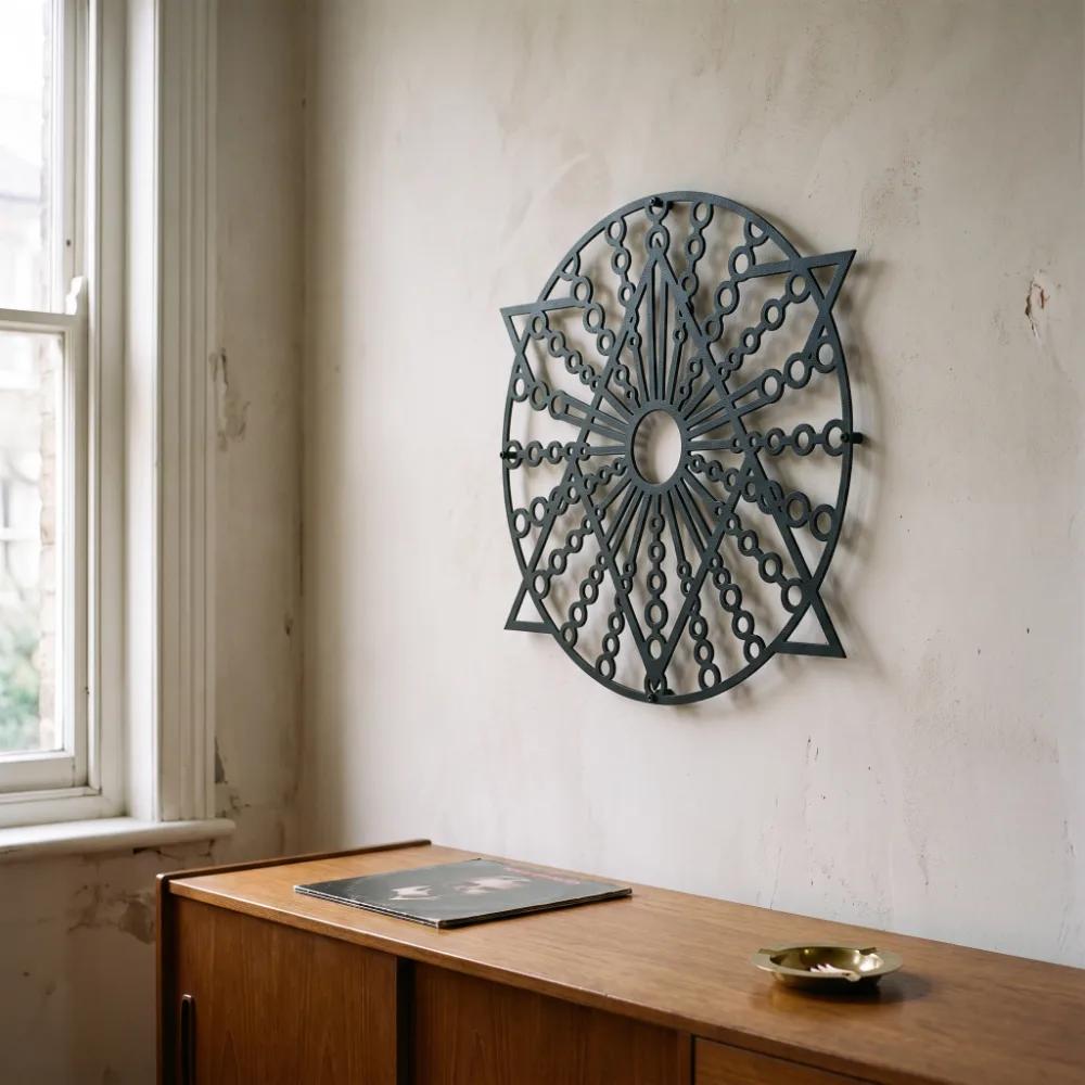 Geometric Mandala Metal Wall Art – Solstice Compass, Modern Living Room Sacred Geometry Decor — 8