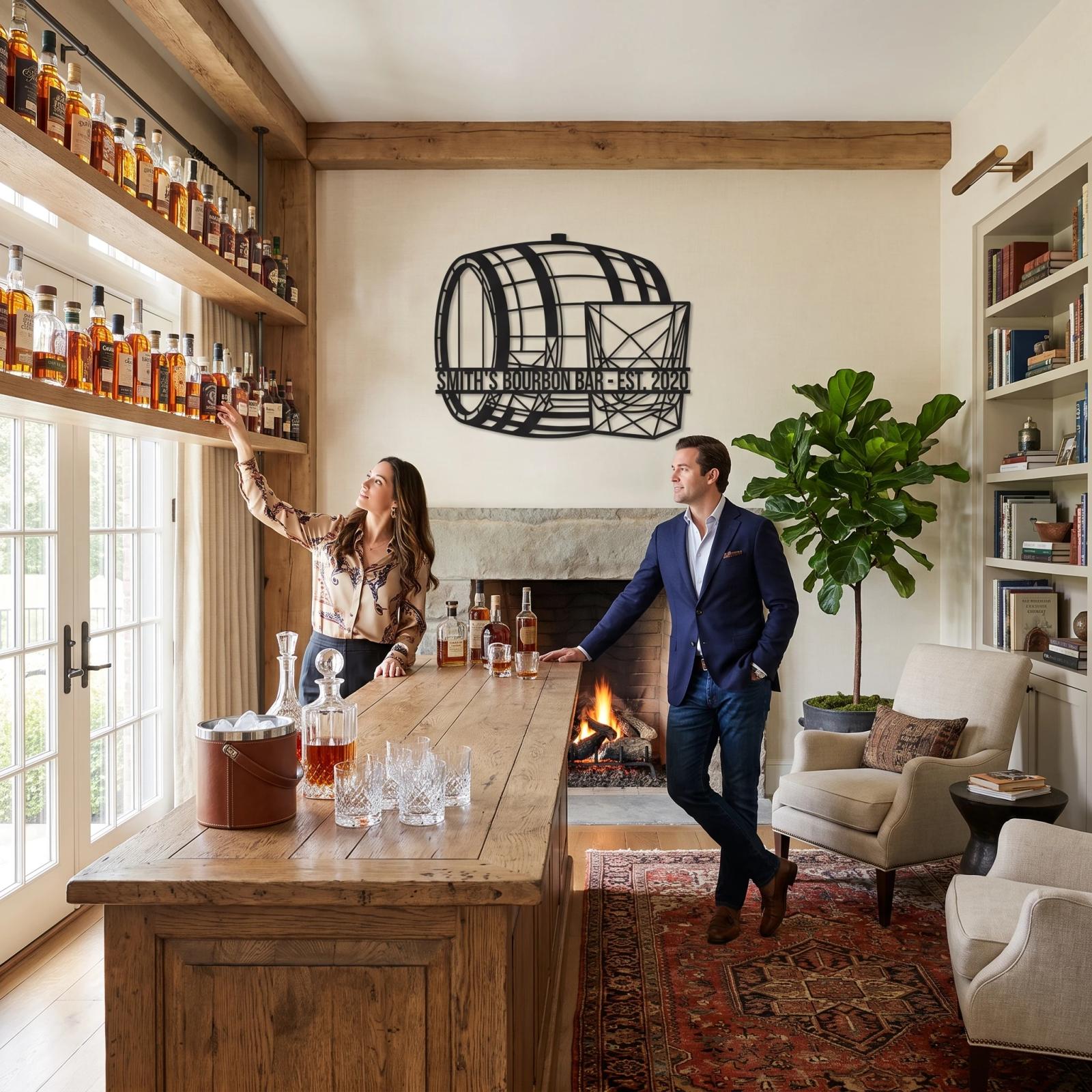 Custom Bourbon Bar Metal Sign – Personalized Whiskey Lounge Wall Art, Home Pub Decor — 9