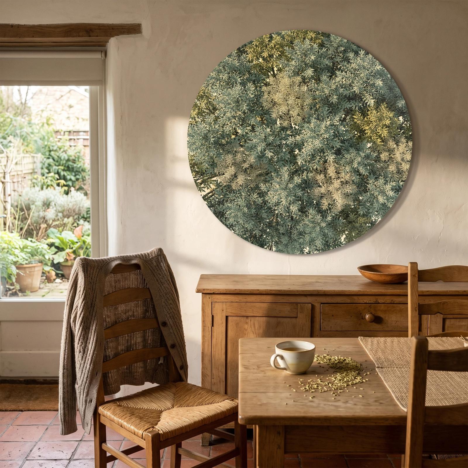 Botanical Foliage Herbal Green Round Glass Wall Art