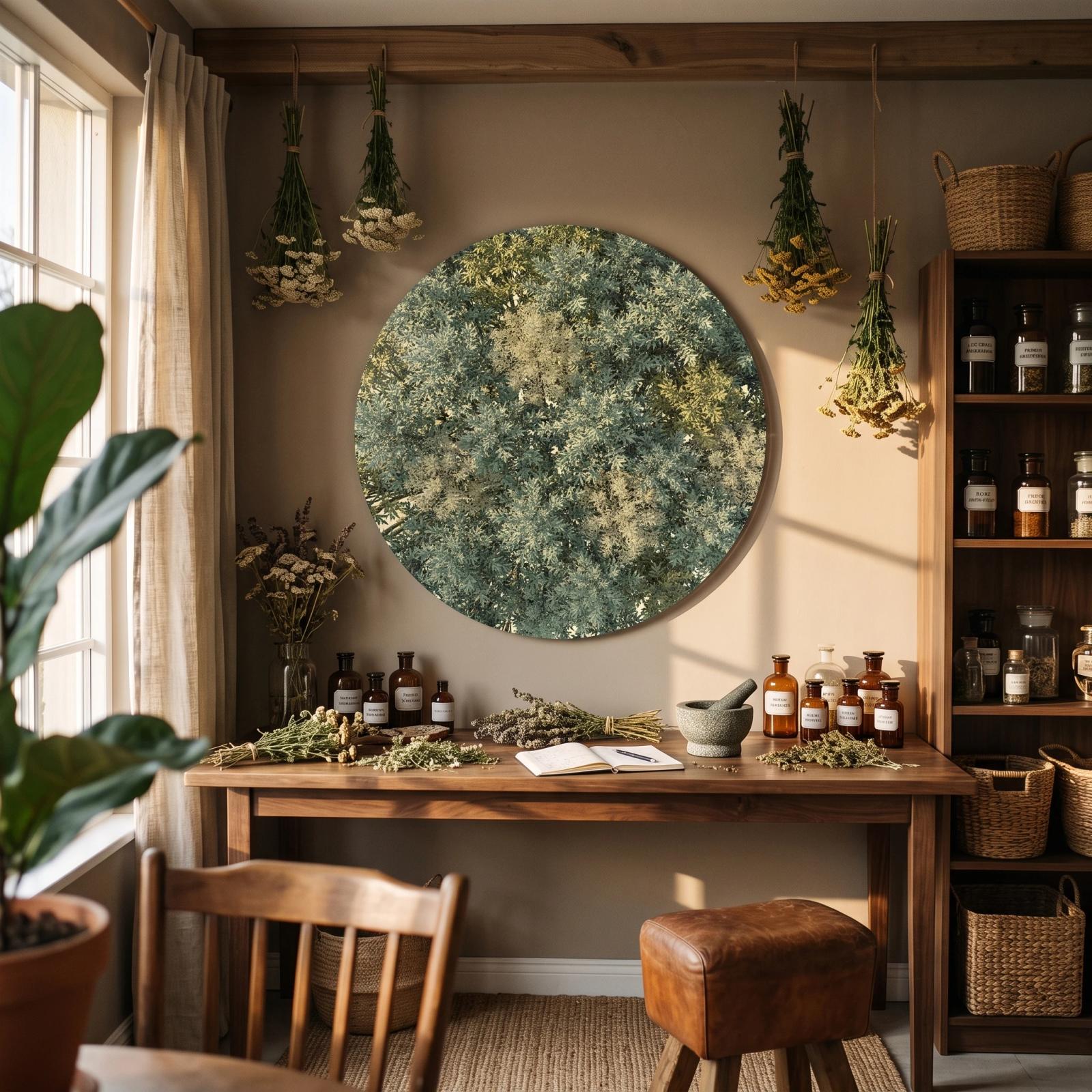 Botanical Foliage Herbal Green Round Glass Wall Art — 2