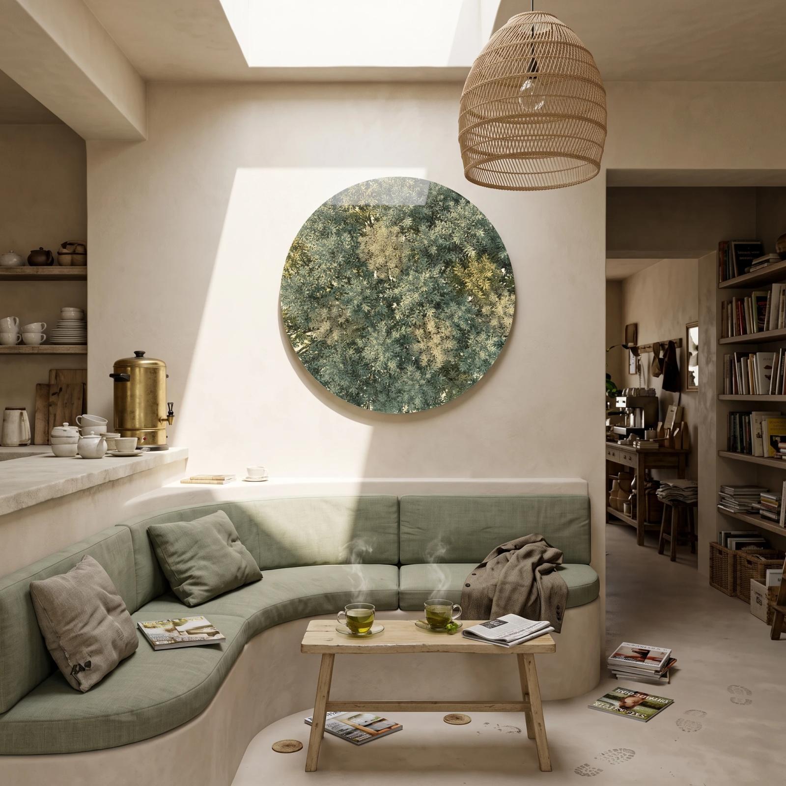 Botanical Foliage Herbal Green Round Glass Wall Art — 4