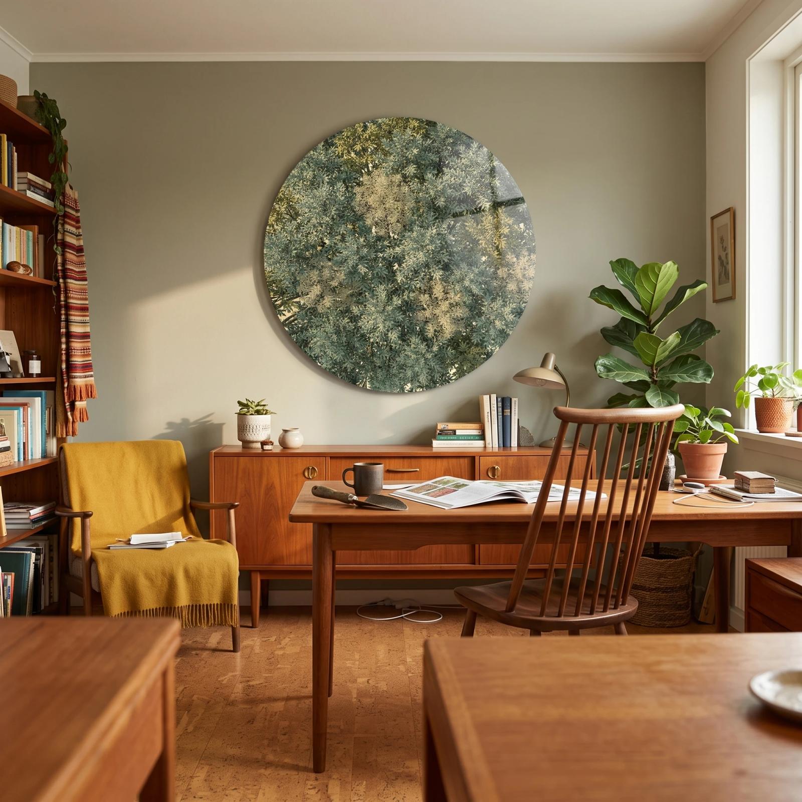 Botanical Foliage Herbal Green Round Glass Wall Art — 5