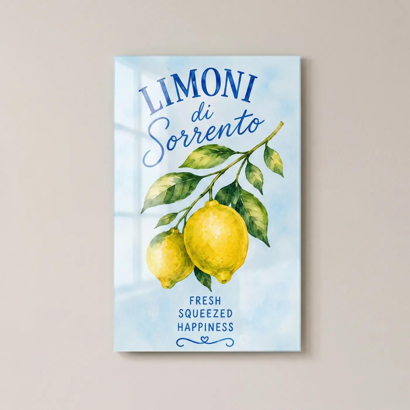 Lemon Kitchen Wall Art Sorrento Watercolor Citrus | Glass Wall Art