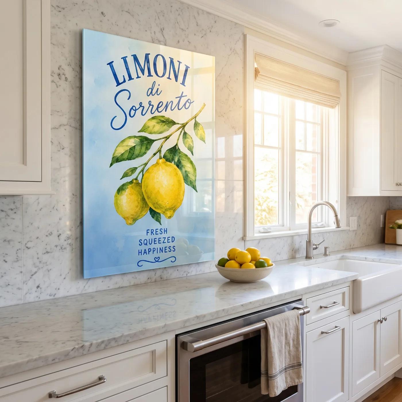 Lemon Kitchen Wall Art Sorrento Watercolor Citrus | Glass Wall Art — 2
