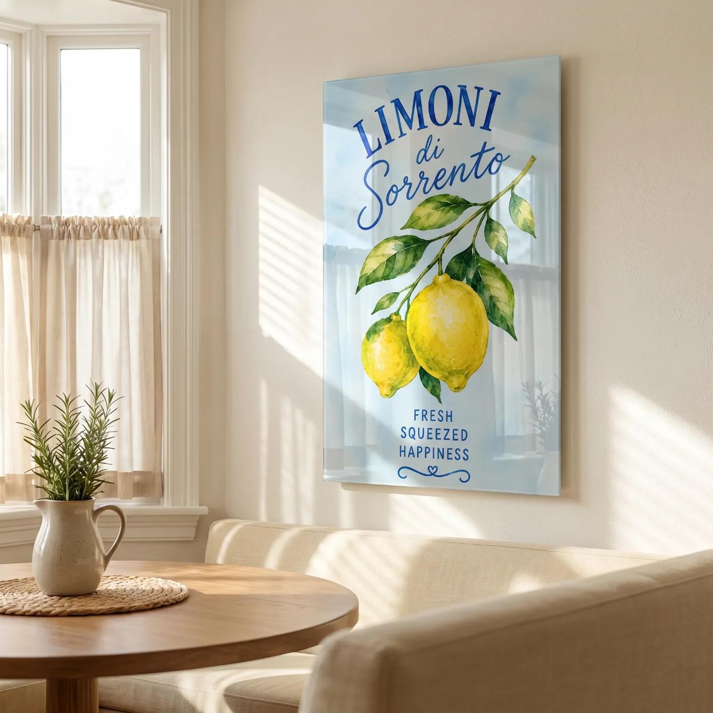 Lemon Kitchen Wall Art Sorrento Watercolor Citrus | Glass Wall Art — 3