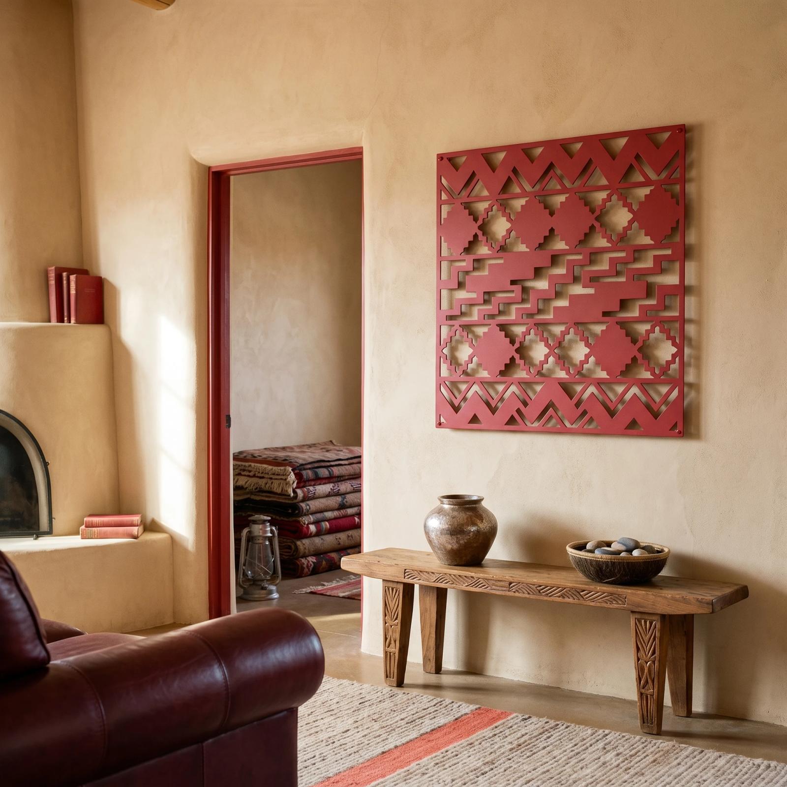 Southwestern Metal Wall Art Geometric Blanket Pattern – Mesa Weave, Living Room Decor — 2