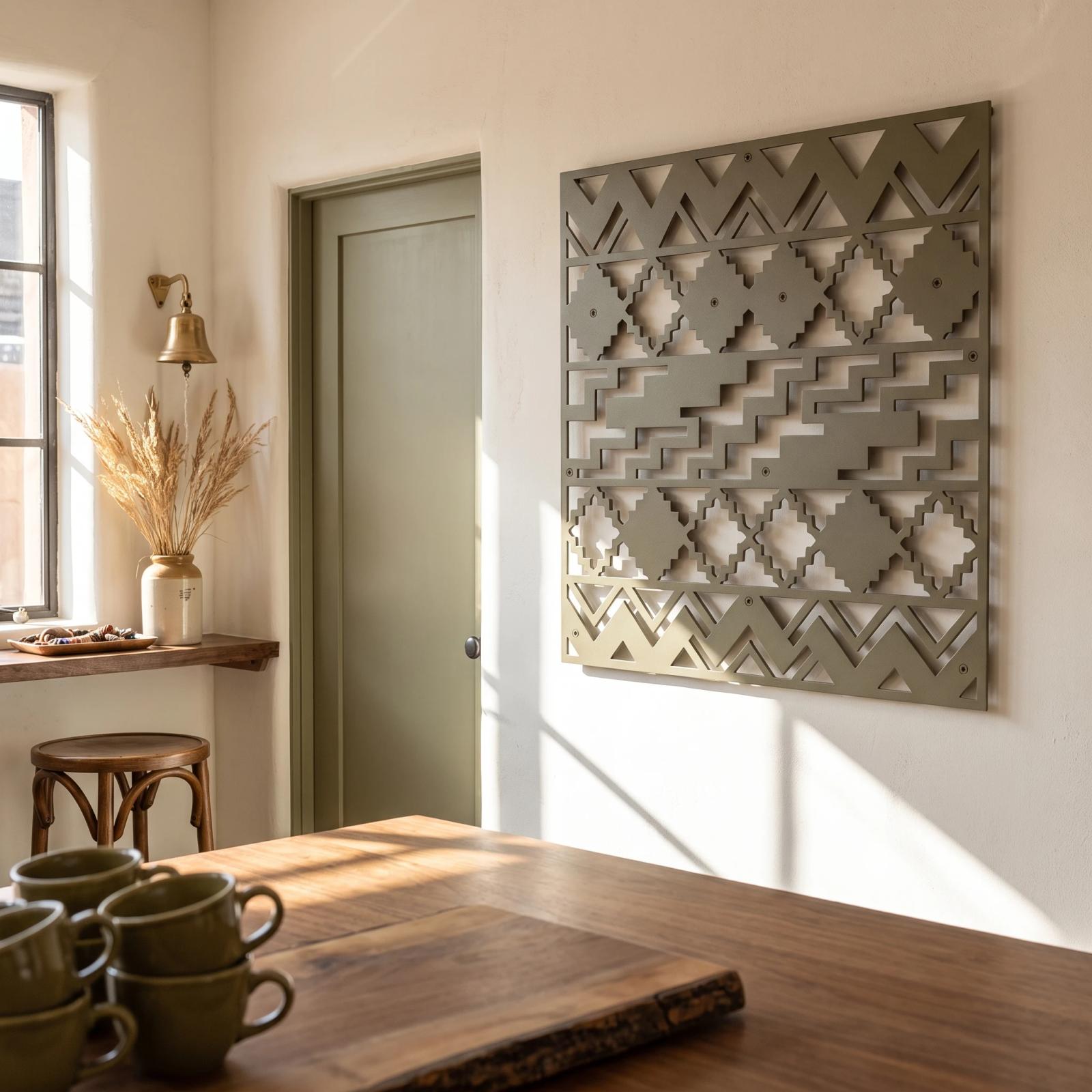 Southwestern Metal Wall Art Geometric Blanket Pattern – Mesa Weave, Living Room Decor — 4