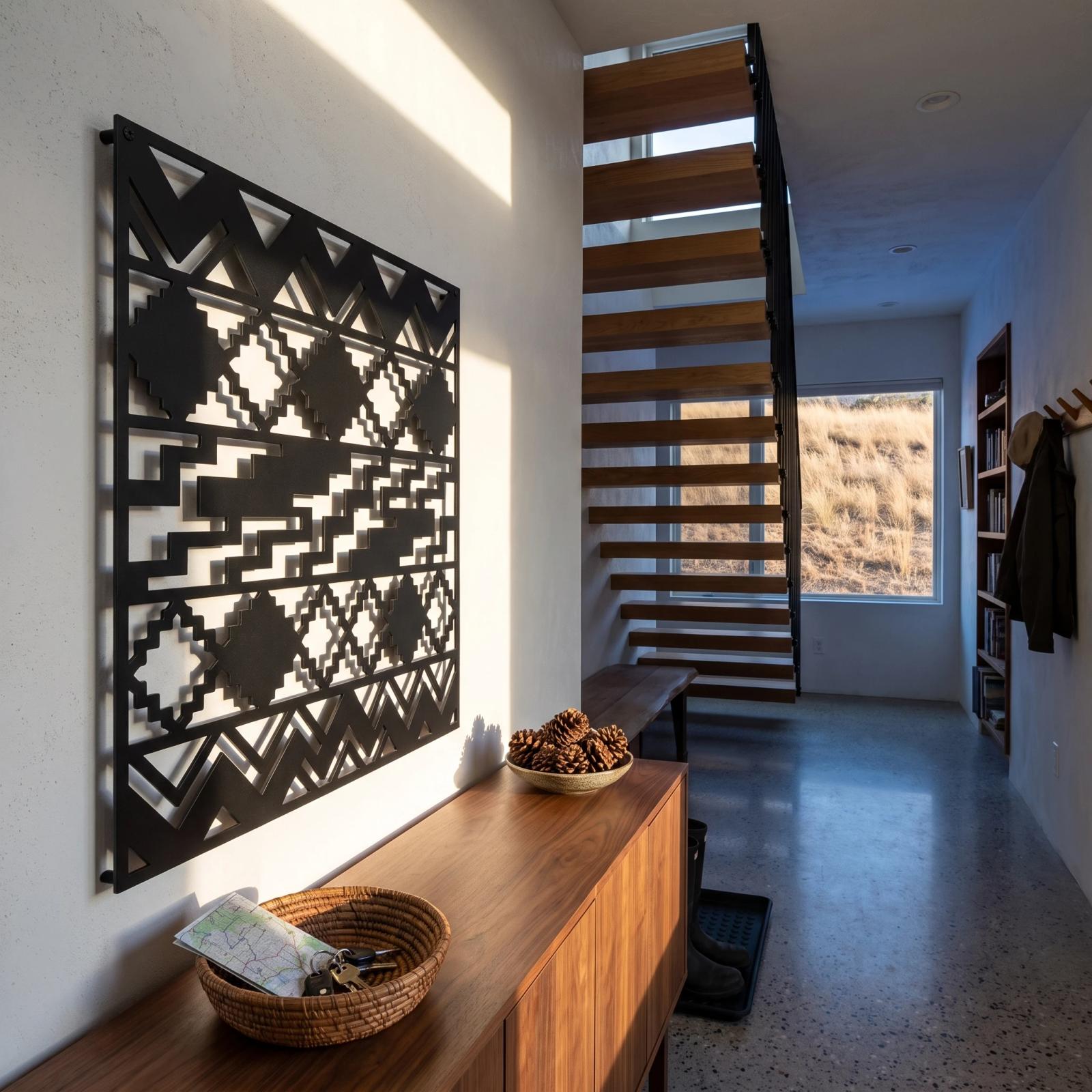 Southwestern Metal Wall Art Geometric Blanket Pattern – Mesa Weave, Living Room Decor — 5
