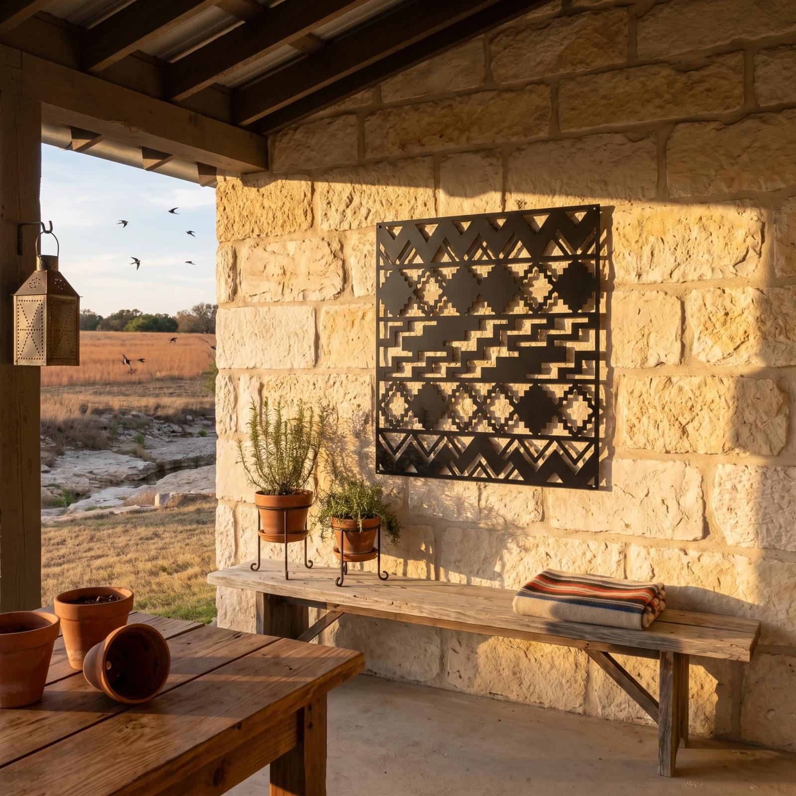 Southwestern Metal Wall Art Geometric Blanket Pattern – Mesa Weave, Living Room Decor