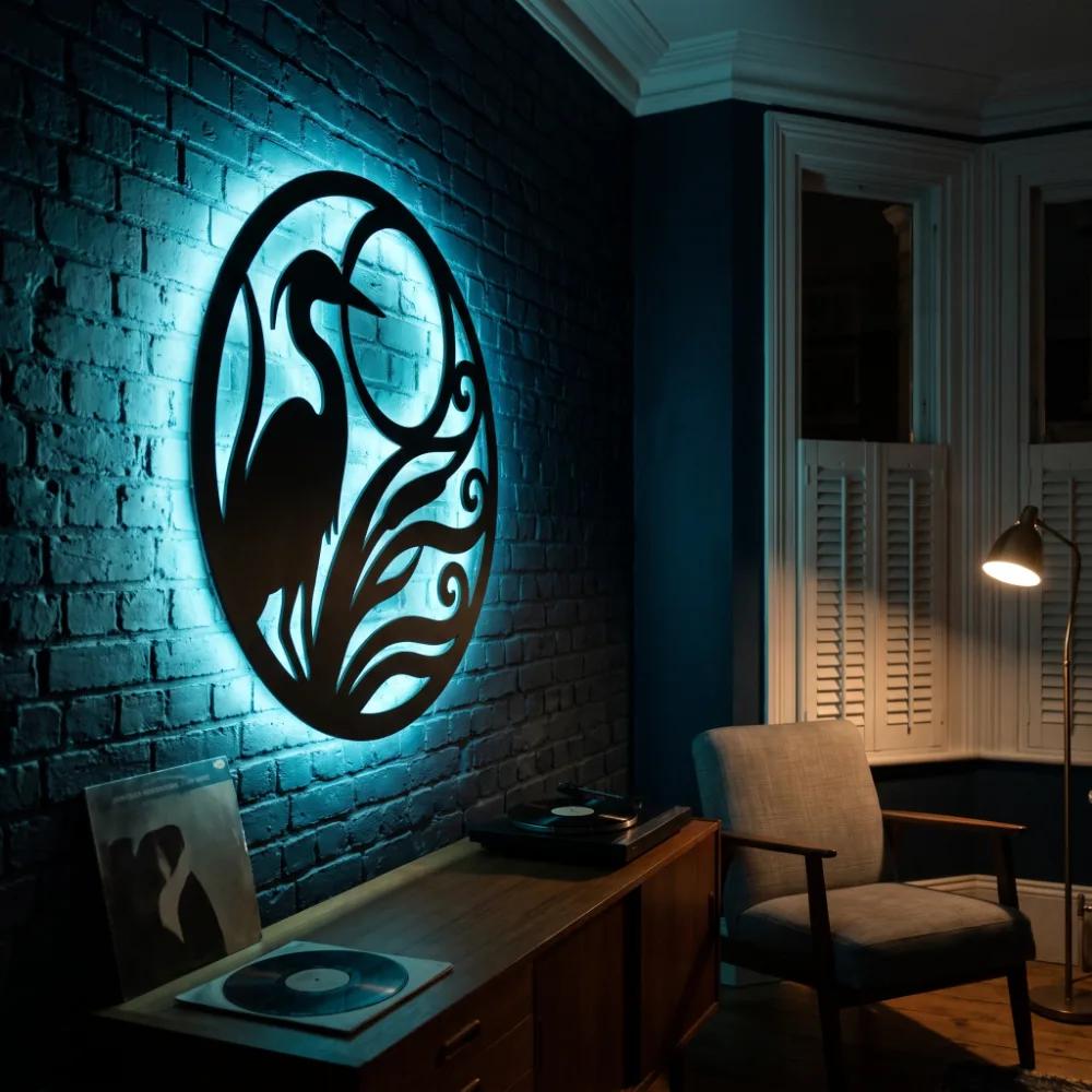 Heron Moon Metal LED Wall Art – Heron Hour, Coastal Living Room Decor — 6