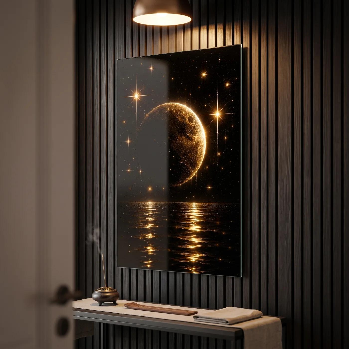 Golden Moon Wall Art Celestial Ocean Reflection Glass Wall Art — 3