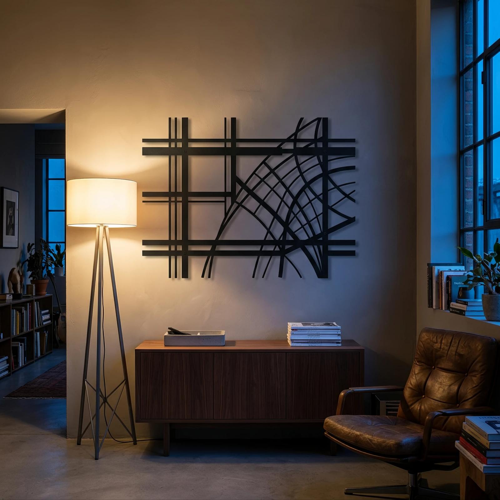 Abstract Geometric Metal Wall Art – Grid Arcs, Modern Industrial Decor for Living Room — 6