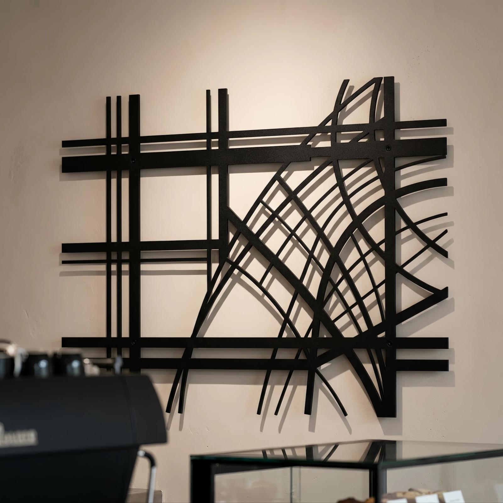 Abstract Geometric Metal Wall Art – Grid Arcs, Modern Industrial Decor for Living Room — 7