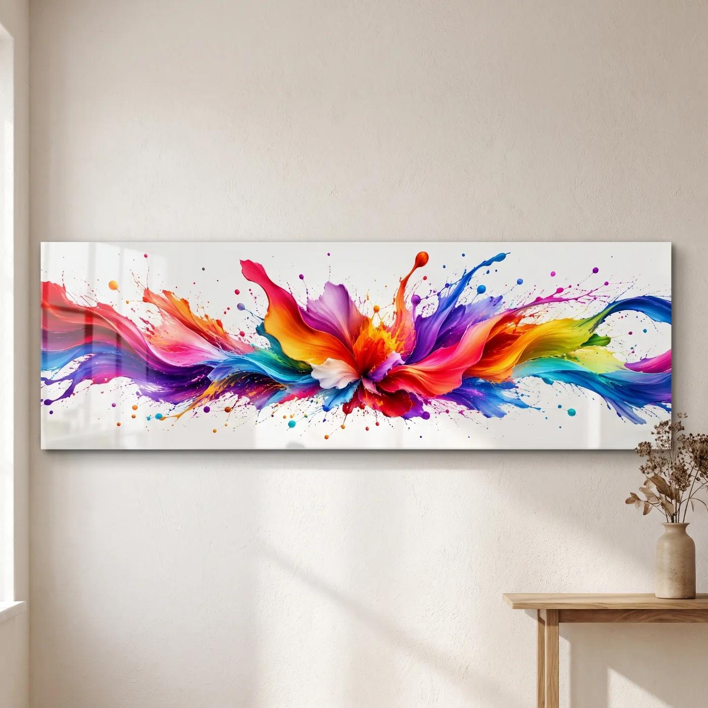 Colorful Abstract Glass Wall Art Rainbow Splash | Glass Wall Decor