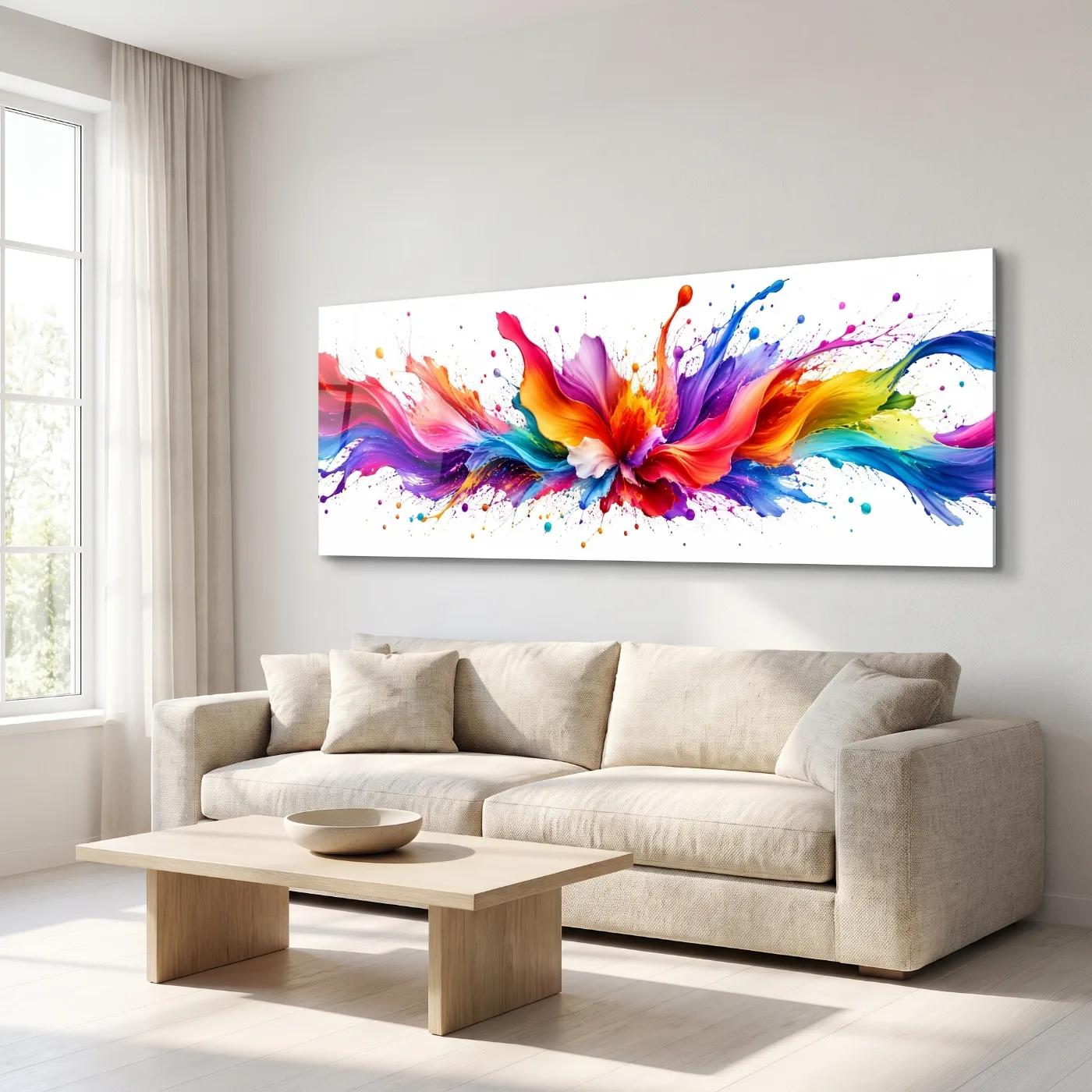 Colorful Abstract Glass Wall Art Rainbow Splash | Glass Wall Decor — 2
