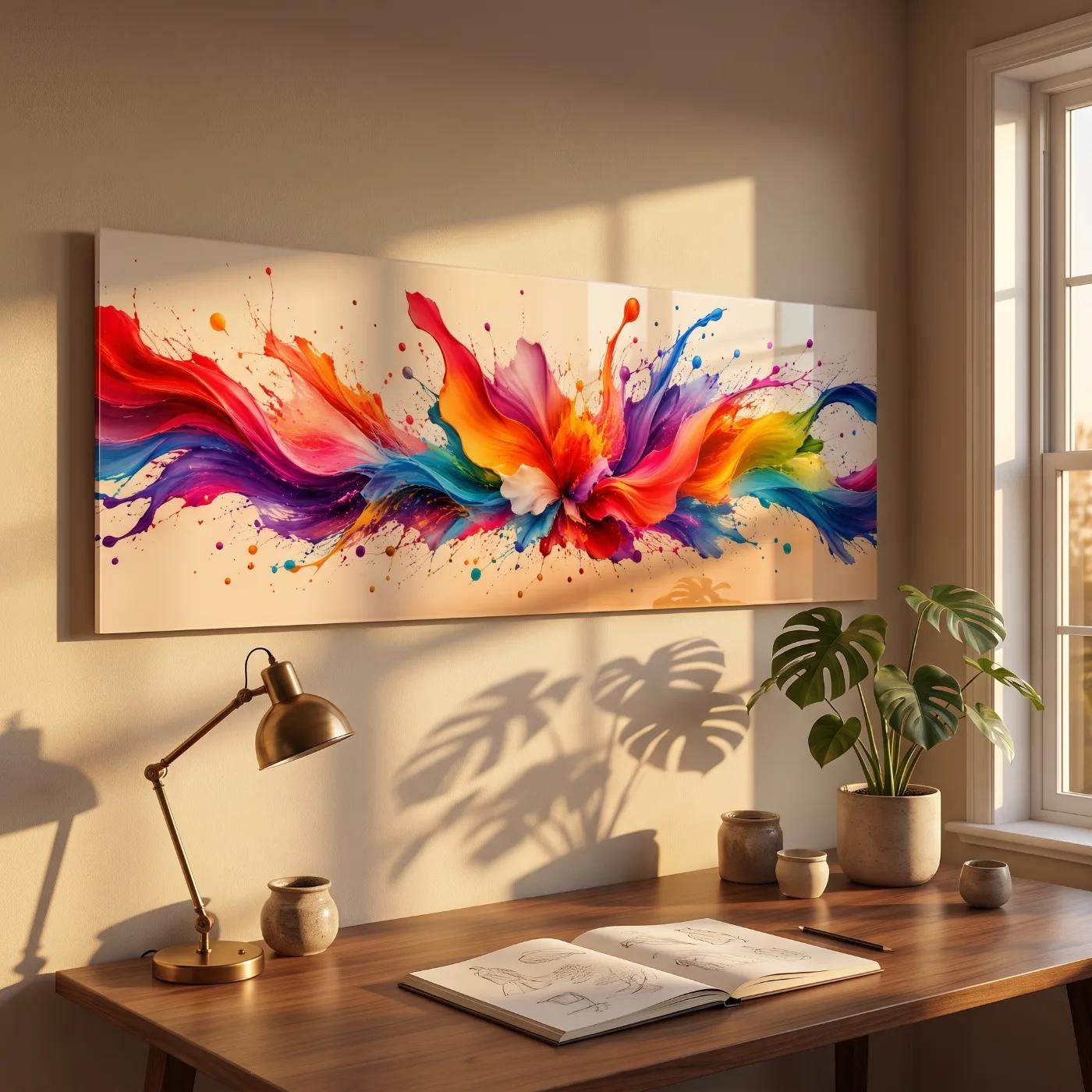 Colorful Abstract Glass Wall Art Rainbow Splash | Glass Wall Decor — 3