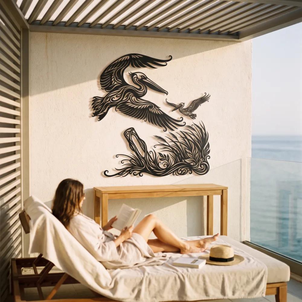 Pelican Metal Wall Art – Coastal Flight, Beach House Decor — 5