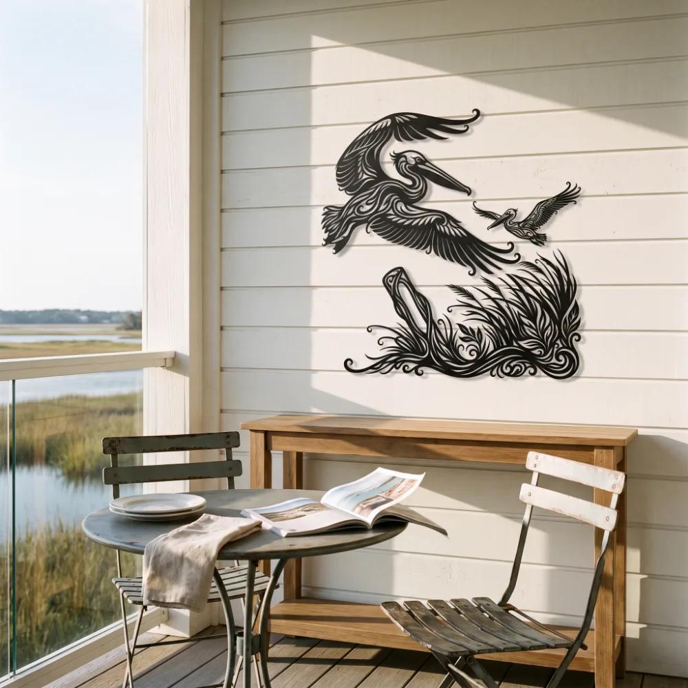 Pelican Metal Wall Art – Coastal Flight, Beach House Decor — 7