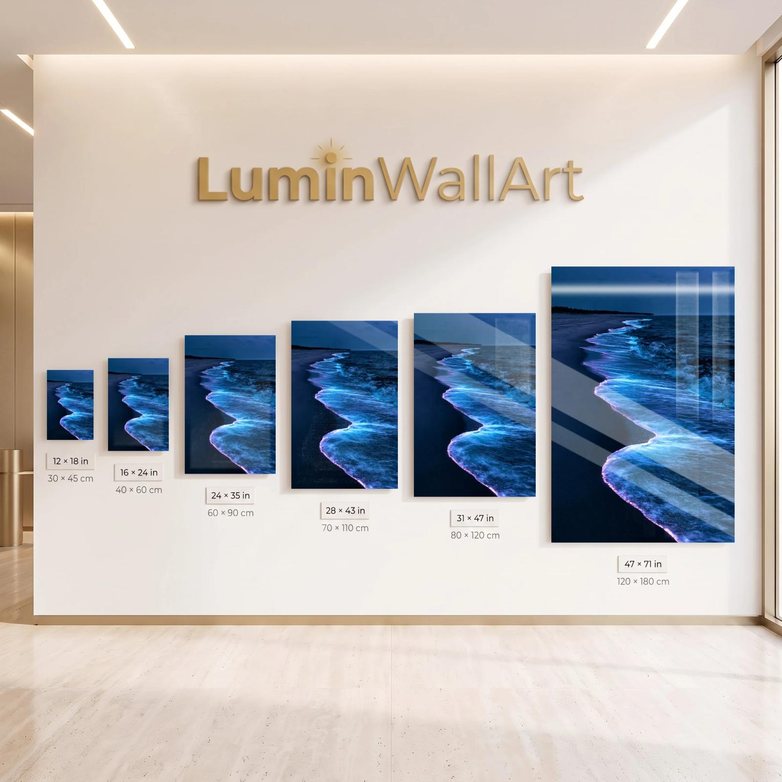 Bioluminescent Ocean Wave Art Glowing Night Shoreline | Glass Wall Art — 8