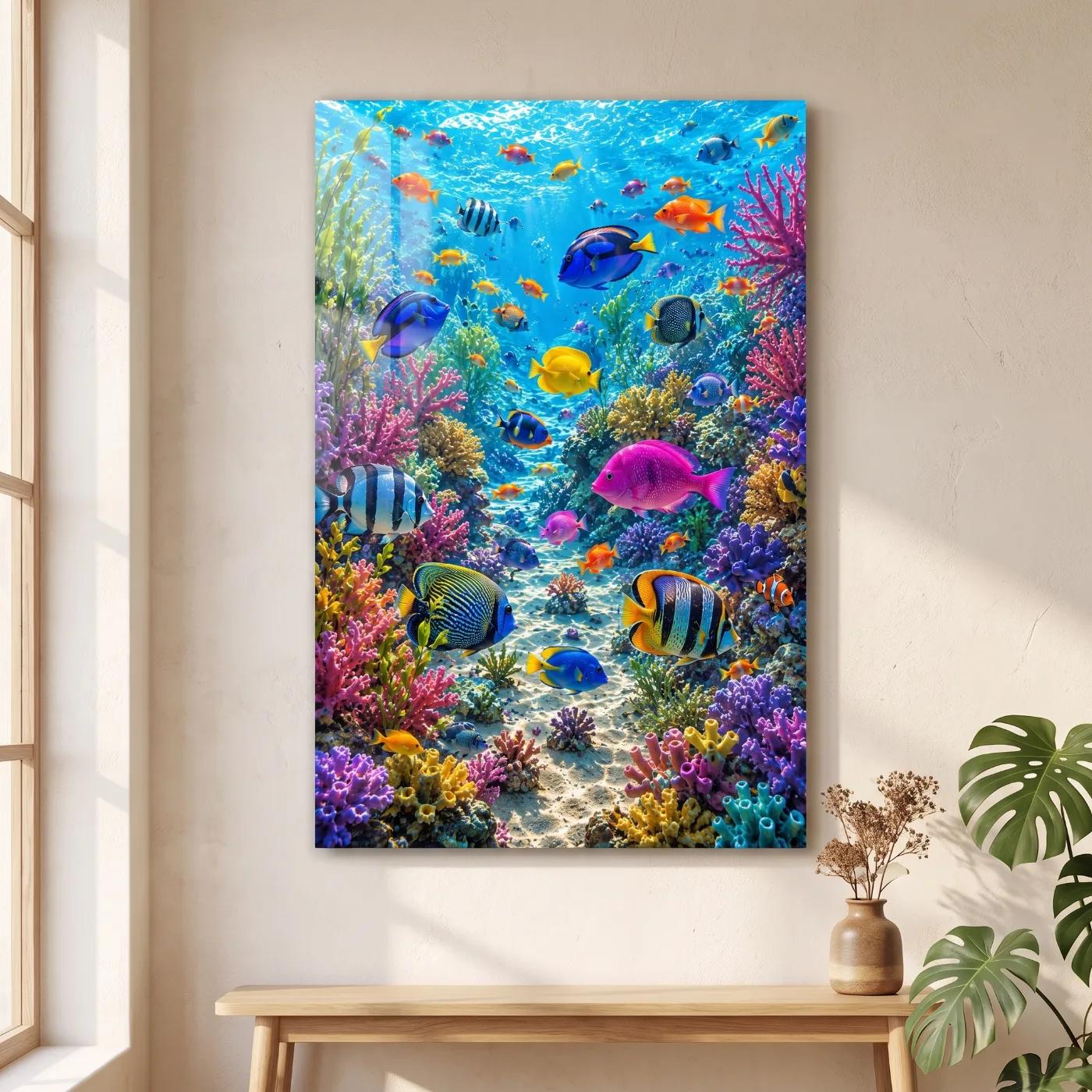 Tropical Fish Coral Reef Underwater Ocean Glass Wall Art