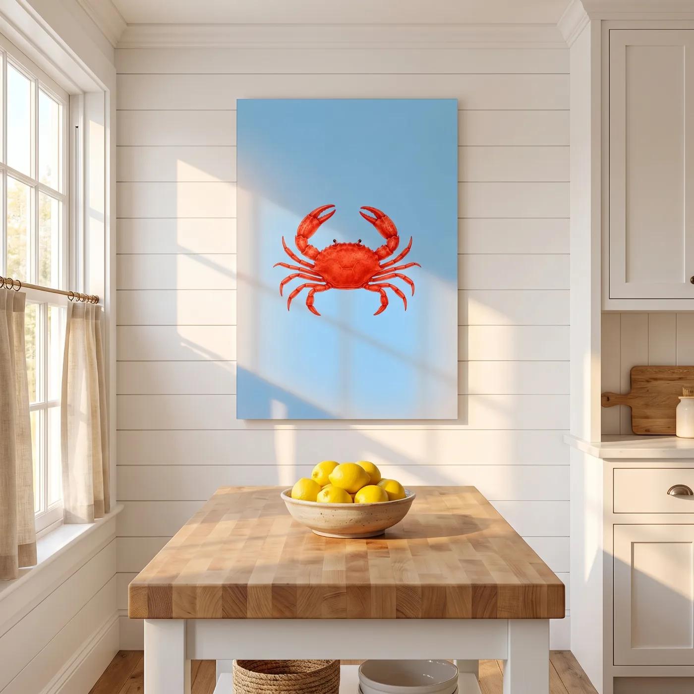 Crab Glass Wall Art Red Coastal Nautical Tempered Glass Print — 2