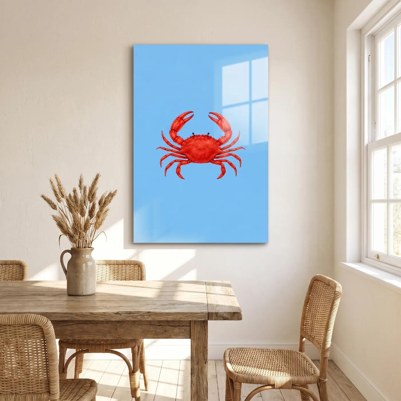 Crab Glass Wall Art Red Coastal Nautical Tempered Glass Print — 3