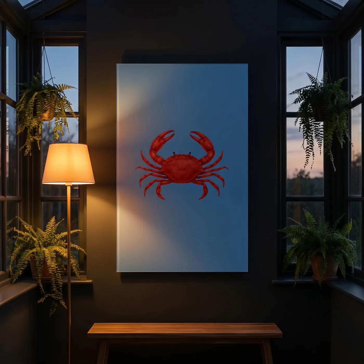 Crab Glass Wall Art Red Coastal Nautical Tempered Glass Print — 4