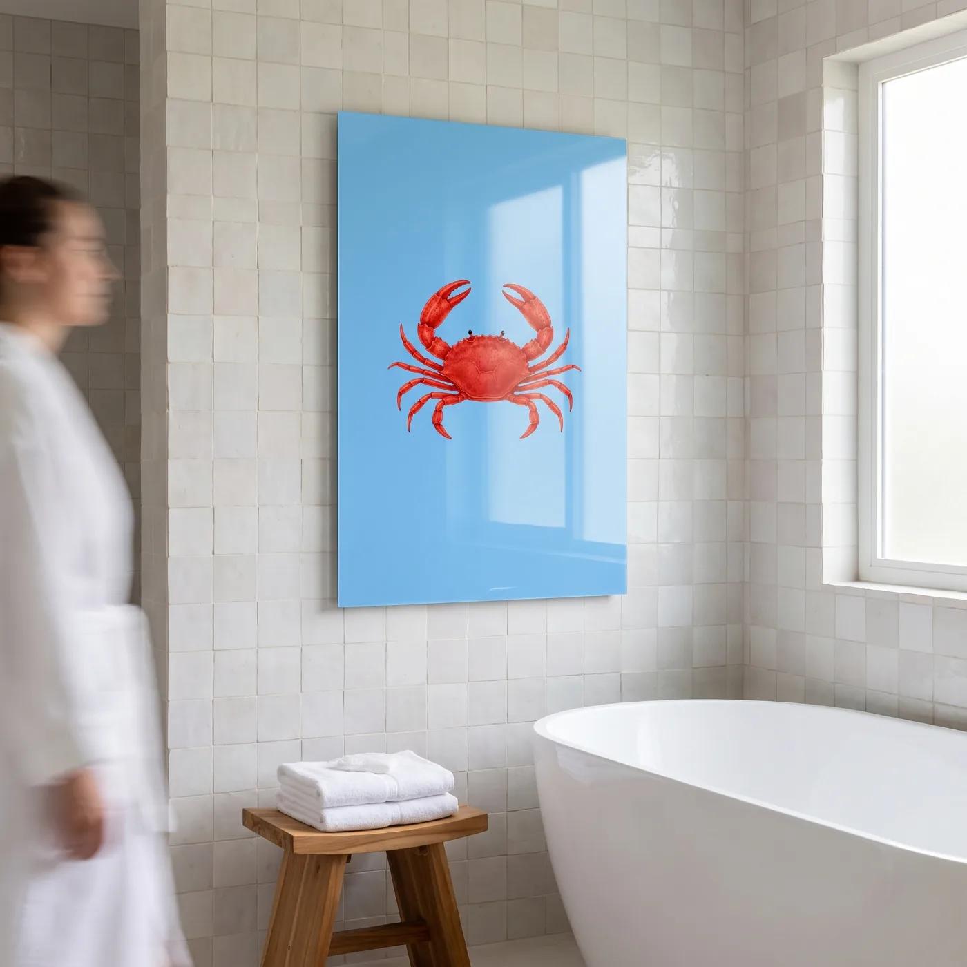 Crab Glass Wall Art Red Coastal Nautical Tempered Glass Print — 5