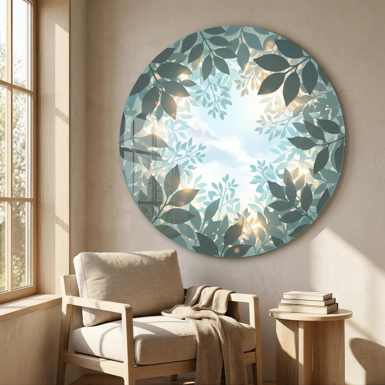Botanical Glass Wall Art Round Leaf Canopy Sky | Glass Wall Decor