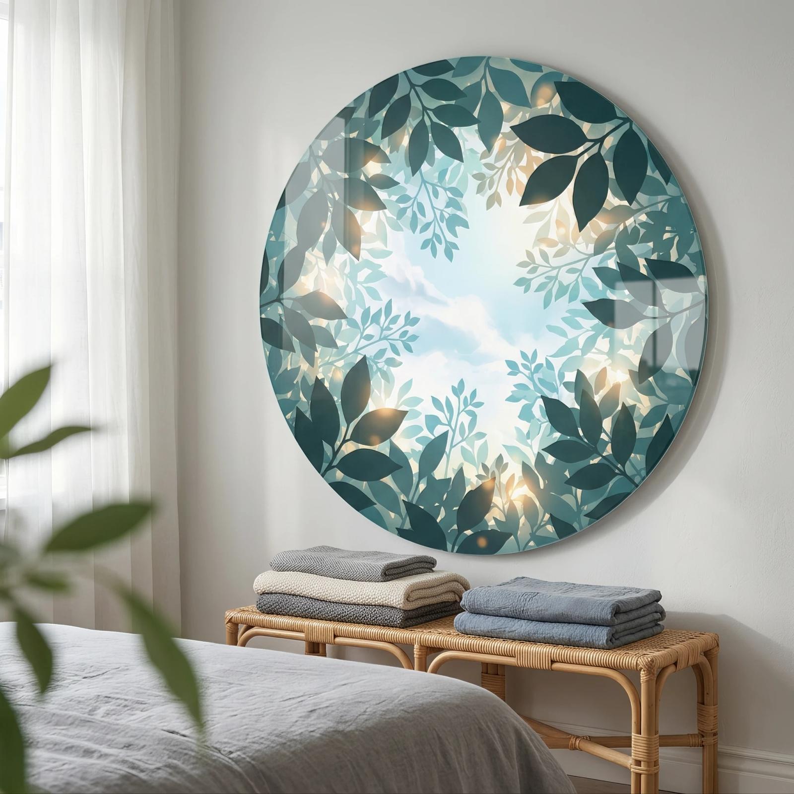 Botanical Glass Wall Art Round Leaf Canopy Sky | Glass Wall Decor — 2