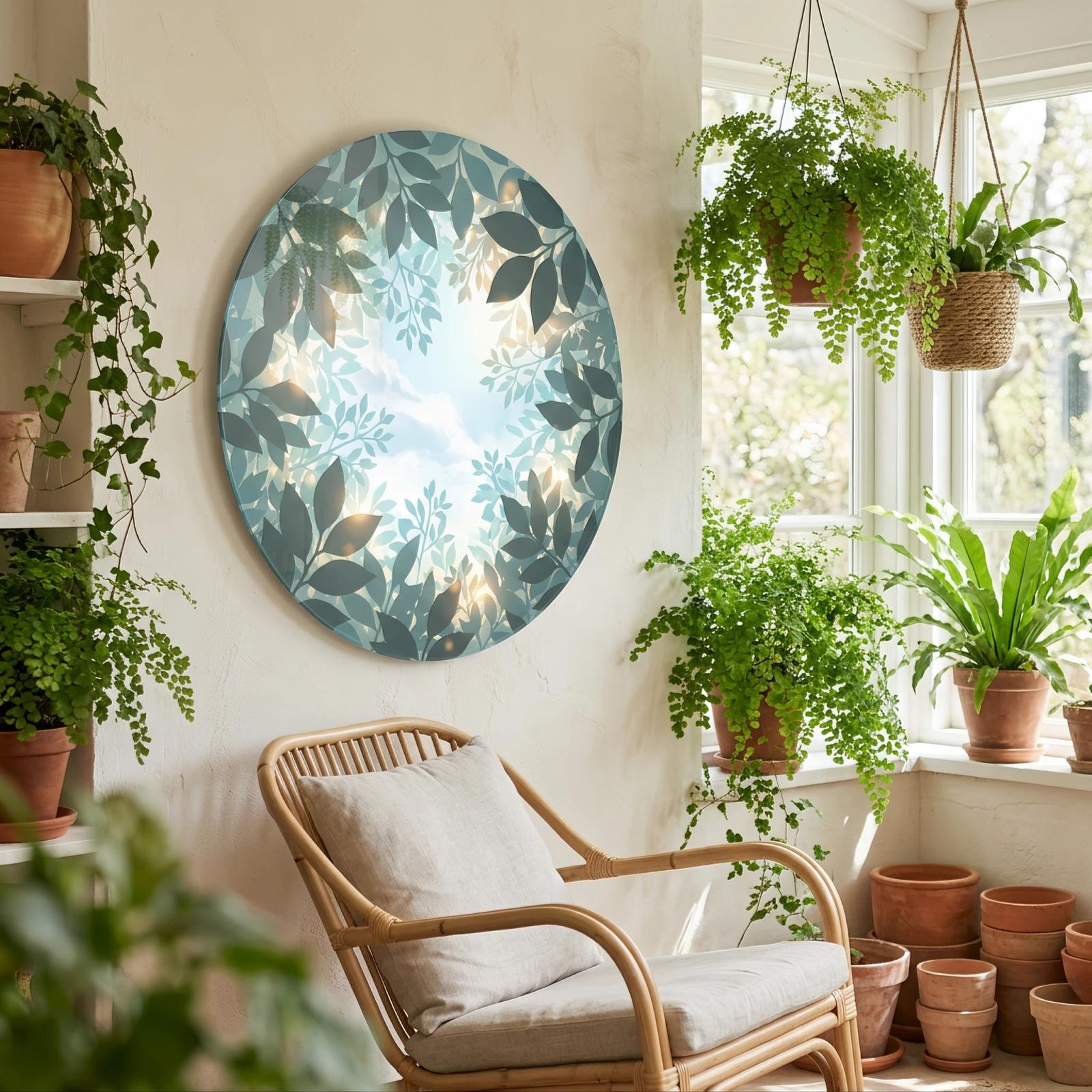 Botanical Glass Wall Art Round Leaf Canopy Sky | Glass Wall Decor — 3