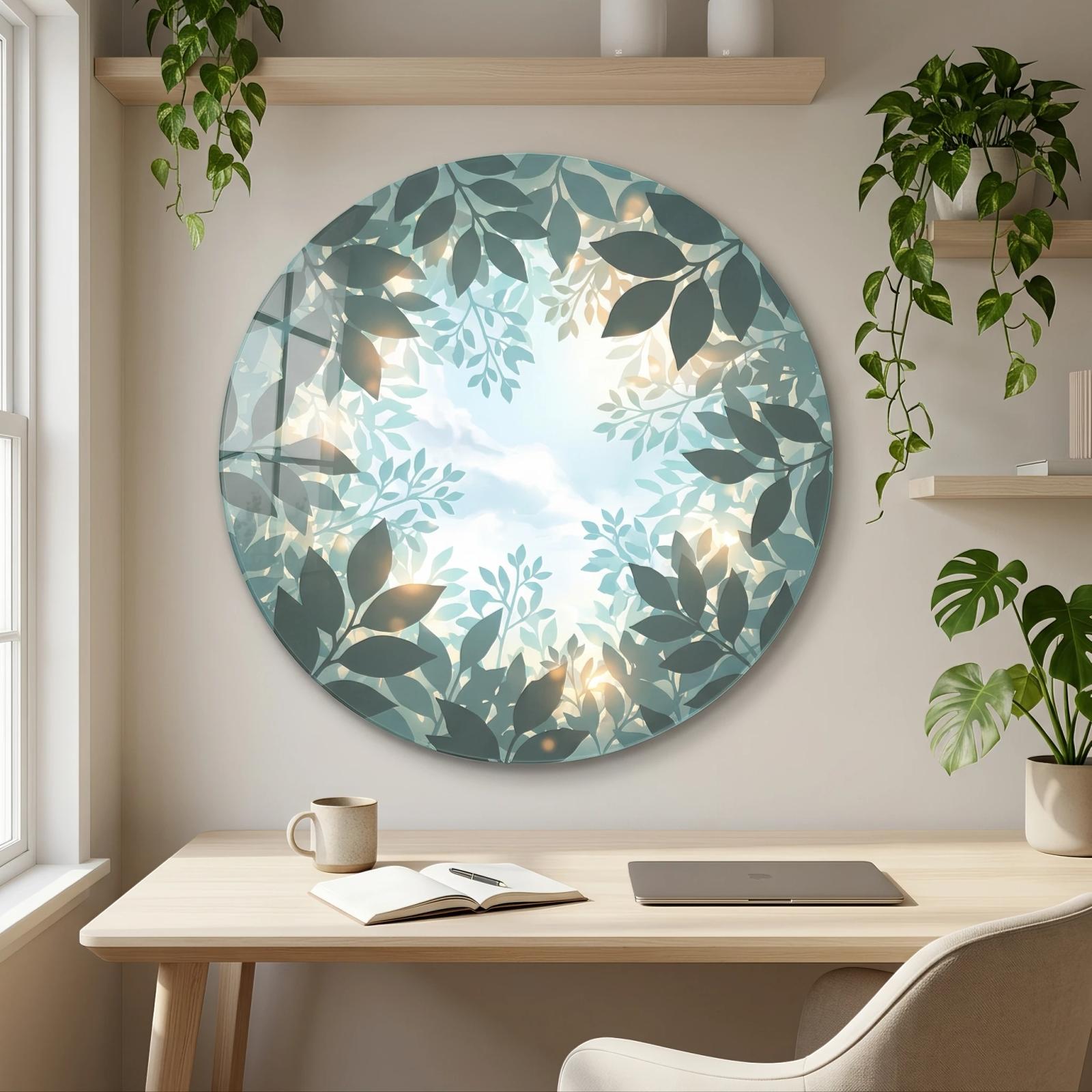 Botanical Glass Wall Art Round Leaf Canopy Sky | Glass Wall Decor — 4
