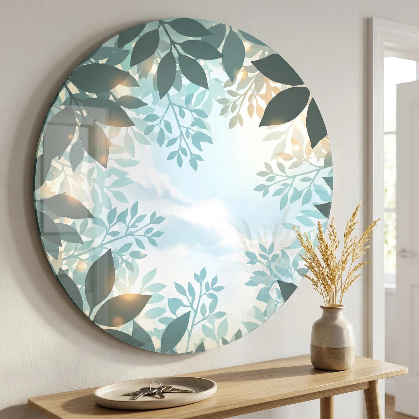 Botanical Glass Wall Art Round Leaf Canopy Sky | Glass Wall Decor — 5