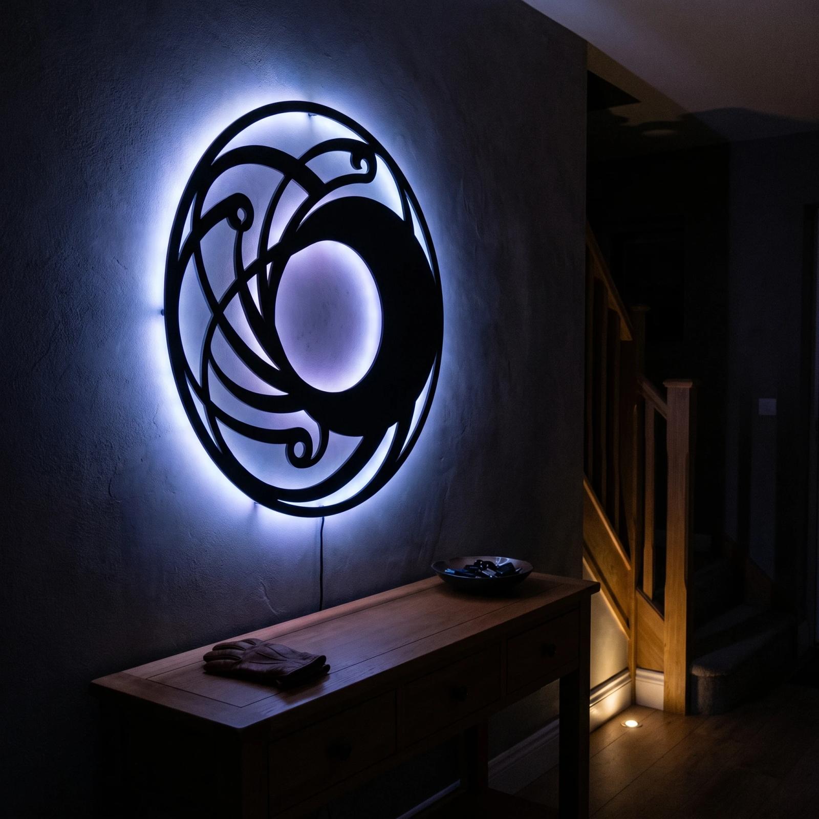 Crescent Moon Metal LED Wall Art – Lunar Coil, Modern Living Room Decor — 2