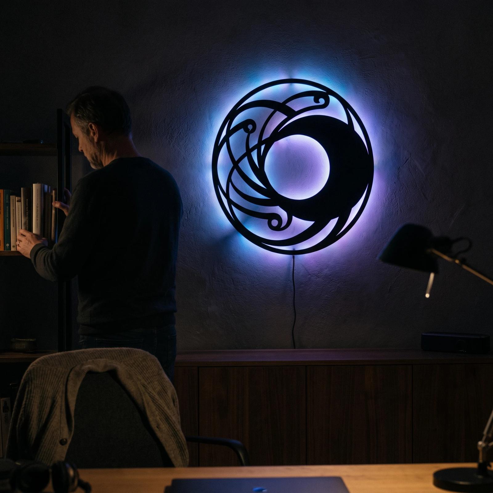 Crescent Moon Metal LED Wall Art – Lunar Coil, Modern Living Room Decor — 3